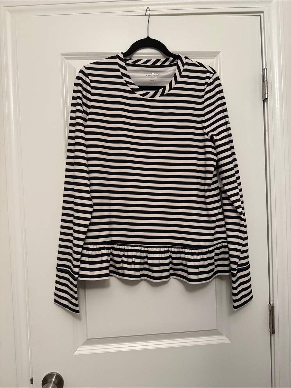 kate spade Black & White Striped Peplum Long-Sleeve Tee